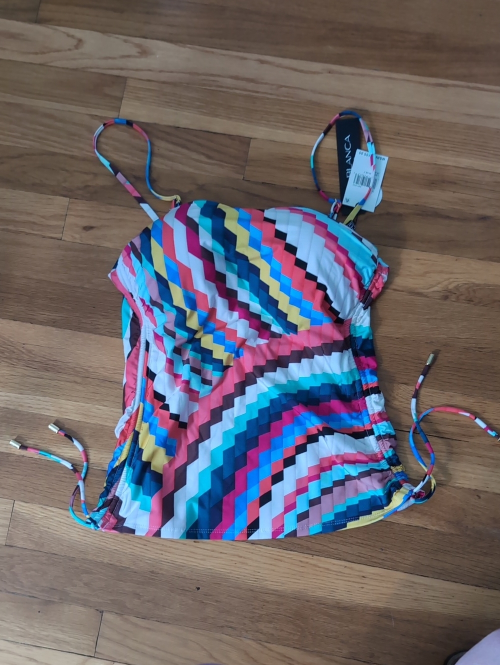 La Blanca Multicolor Geometric Stripe Tankini Top in Turquoise, Pink & Yellow